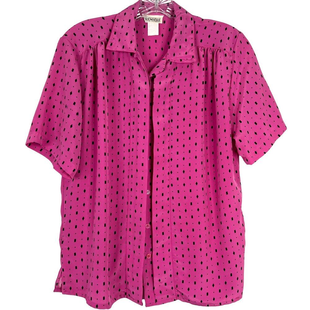 Vintage Premiere of California Women's Blouse Pink and Black Rockabilly 80's Top